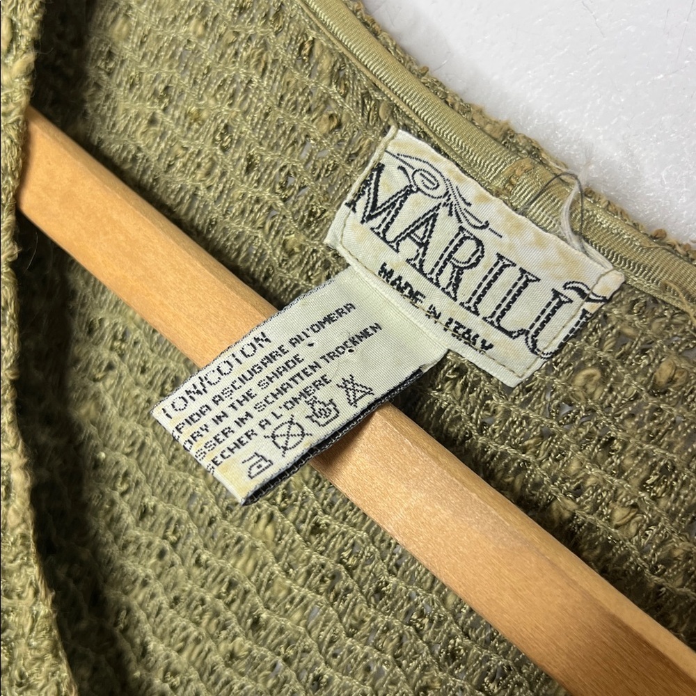 Vintage 80s Olive Green Patchwork Dolman Sweater Italian Boho Textured Slouchy - Picture 6 of 14